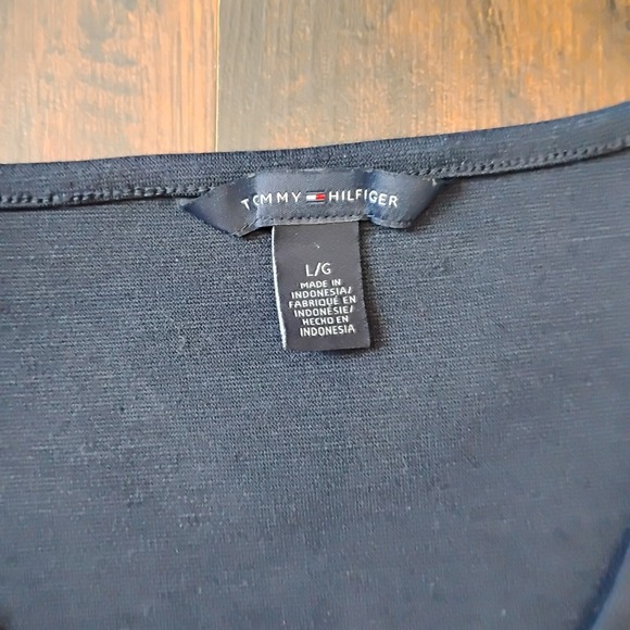 Tommy Hilfiger‎ Womens 3/4 Sleeve Navy Dress Faux Wrap Leather Buckle Large - Picture 8 of 9